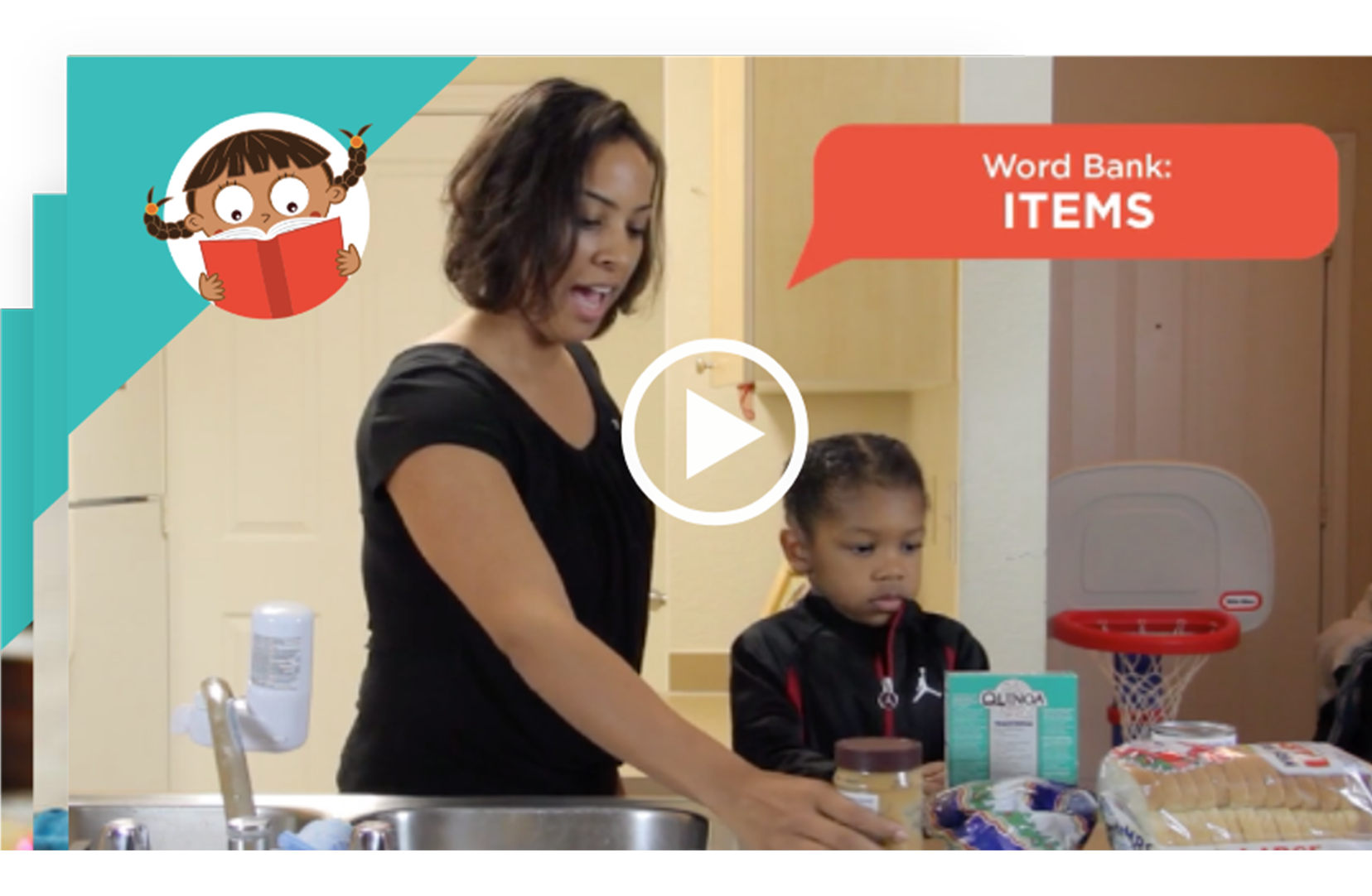 mother and son making a peanut butter sandwich at home