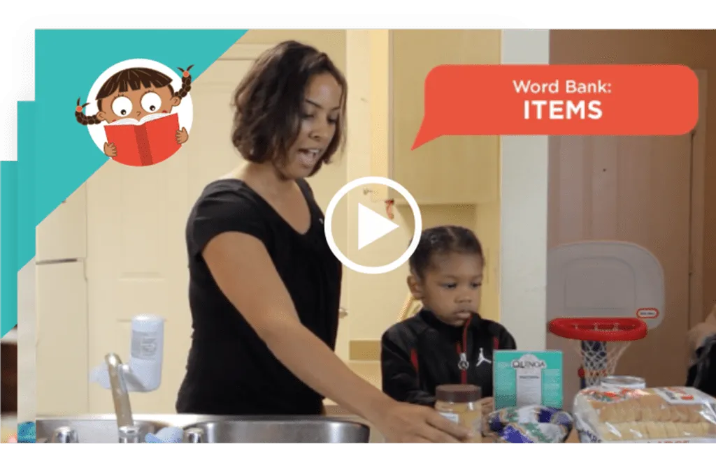 mother and son making a peanut butter sandwich at home