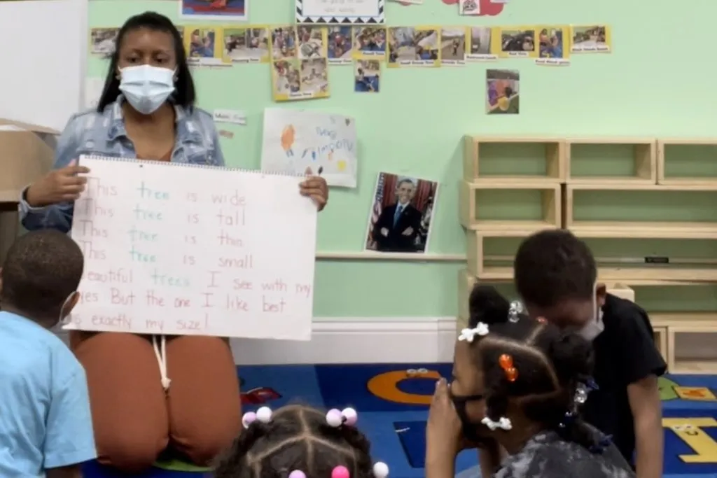 Kenosha Witherspoon with her classroom of preschoolers